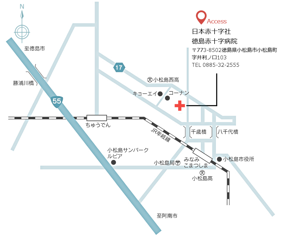 日本赤十字社 徳島赤十字病院への地図